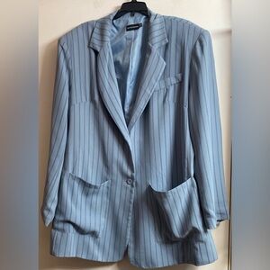 Pretty Little Thing Oversized 10 Blazer Blue & White Stripes Jacket Career